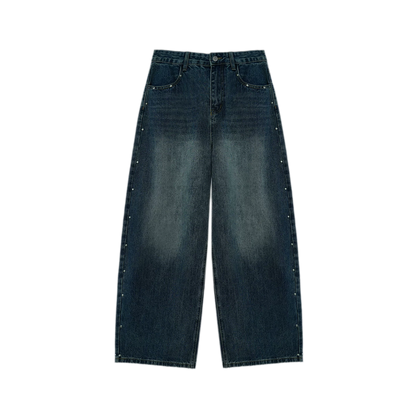 Washed Rivet Curved-Leg Jeans