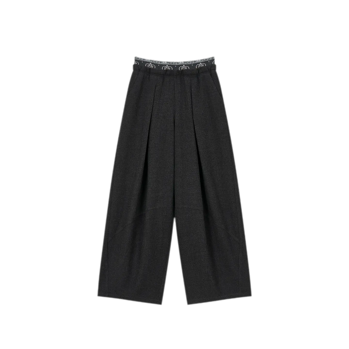 Pleated Contrast Wide-Leg Trousers