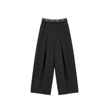 Pleated Contrast Wide-Leg Trousers