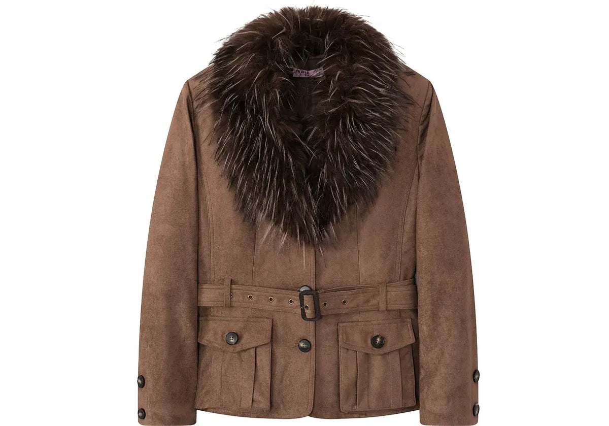 Chaqueta de ante sintético con cuello de piel