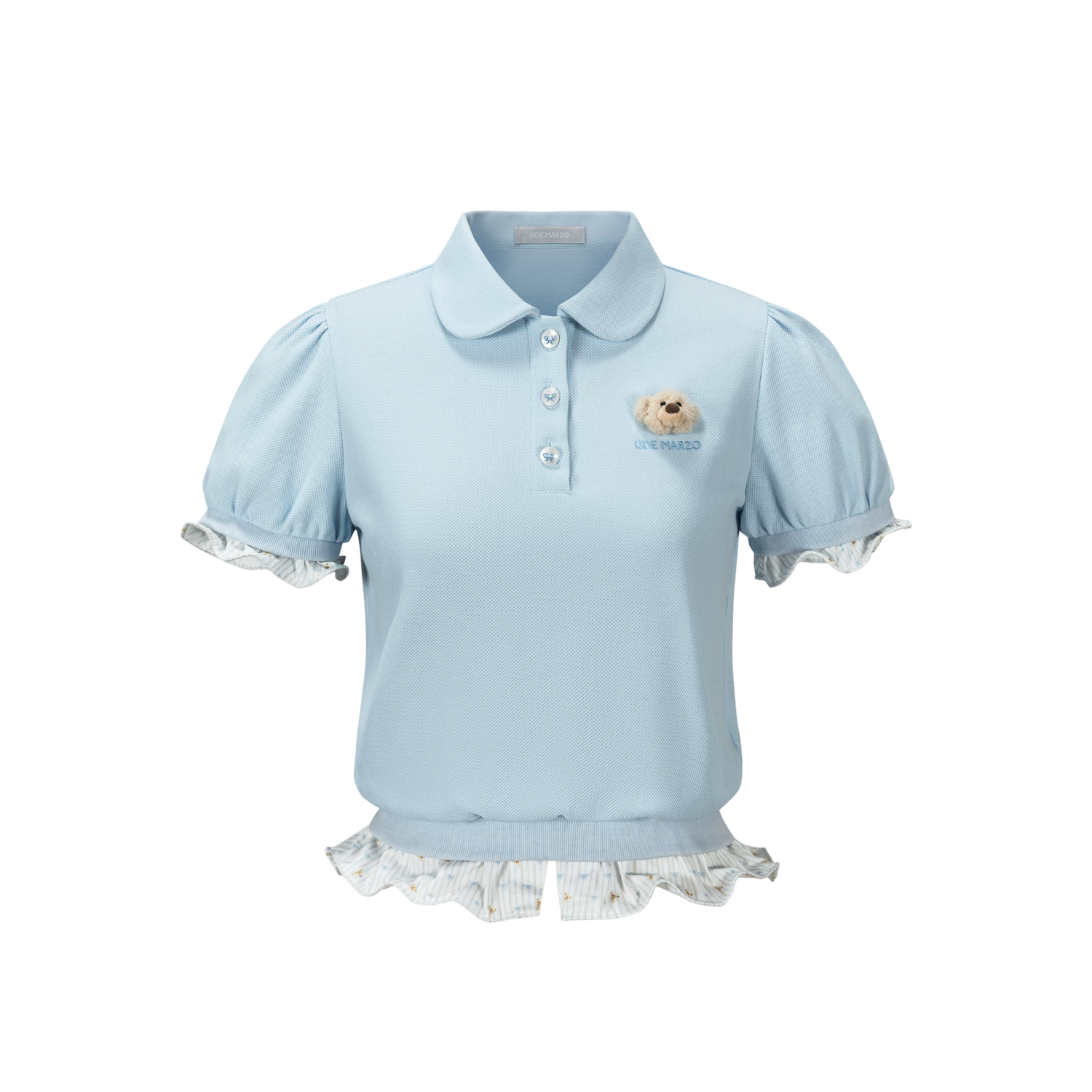 Gathered Puff Sleeve Polo T-shirt