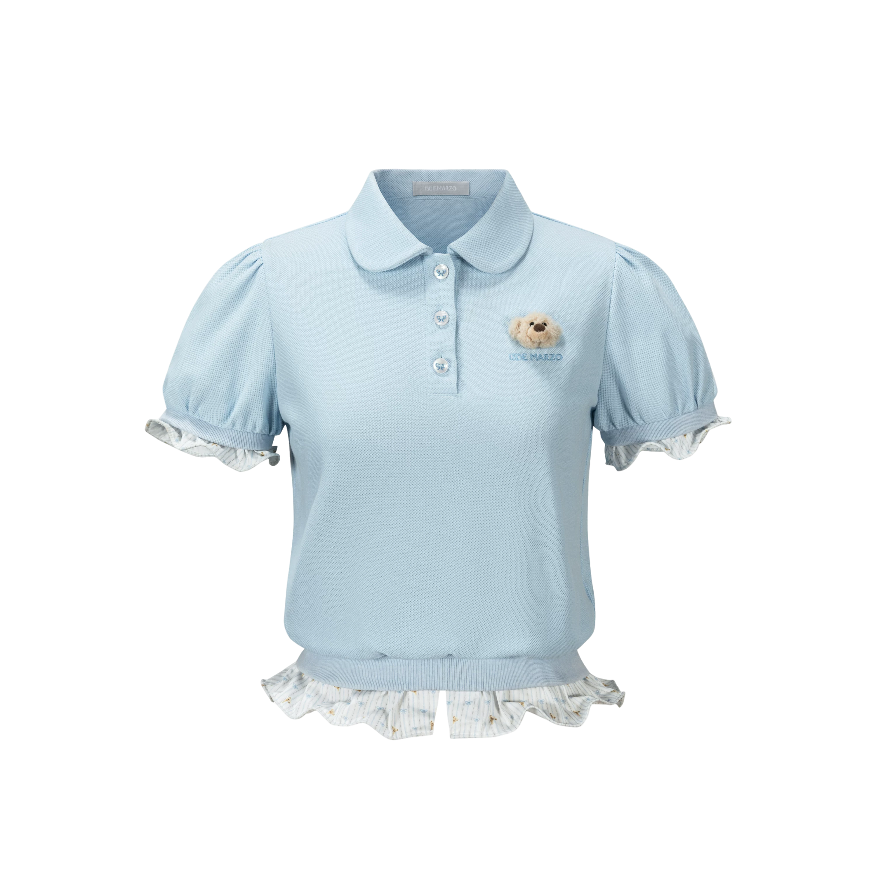 Gathered Puff Sleeve Polo T-shirt
