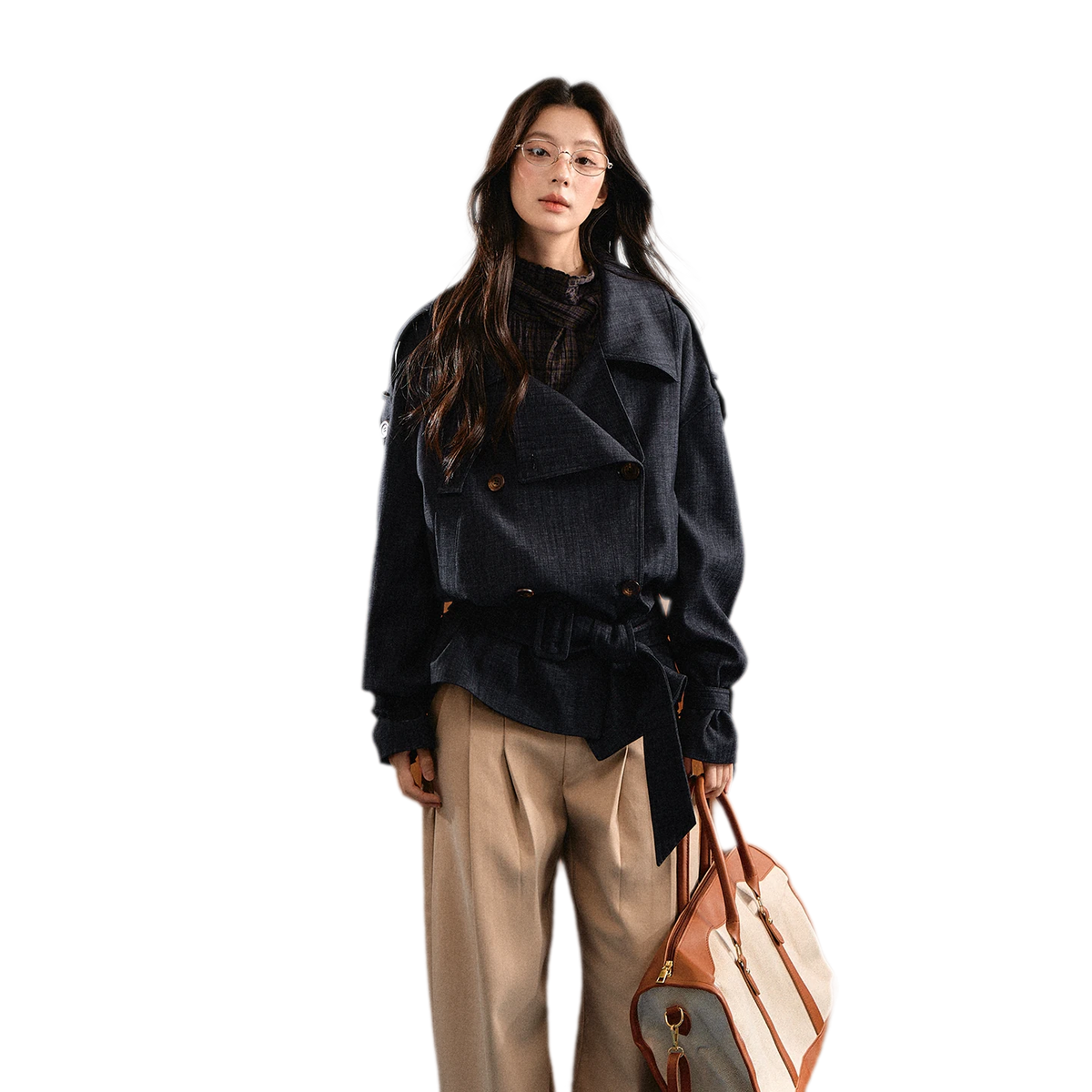 Trench court en denim avec ceinture