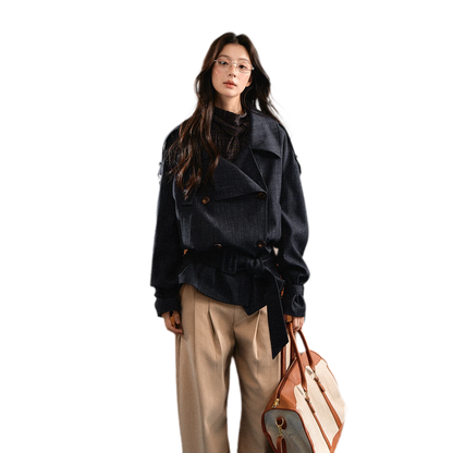 Trench court en denim avec ceinture