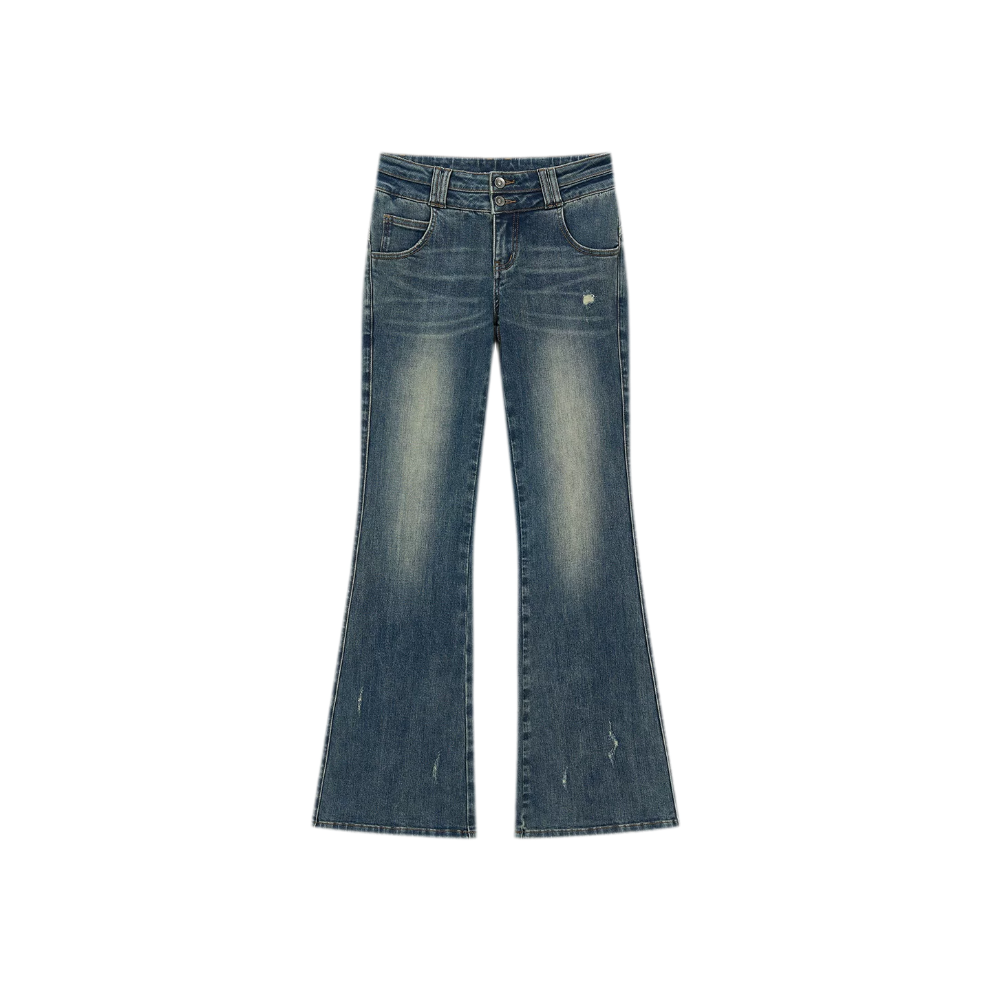Washed Whisker Flared Jeans