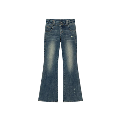 Washed Whisker Flared Jeans