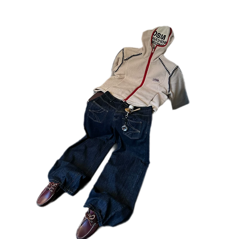 Reversible Denim Baggy Straight Pants