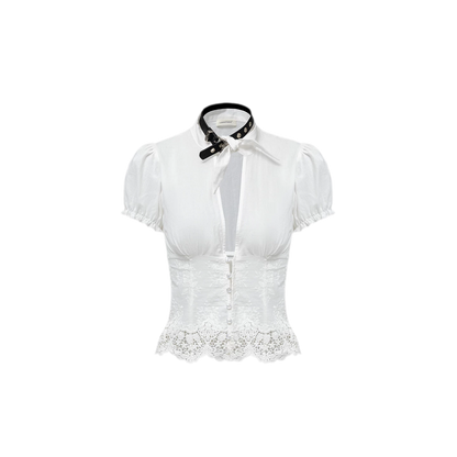Deep V-Neck Jacquard Blouse
