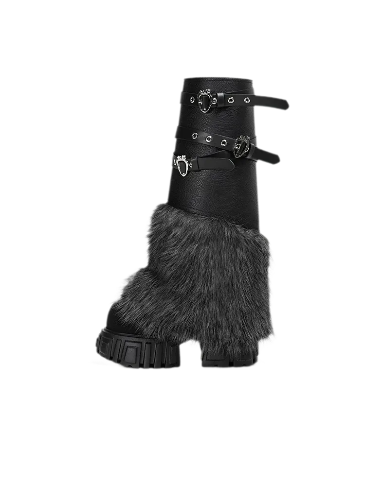 Fur Platform Combat Boots