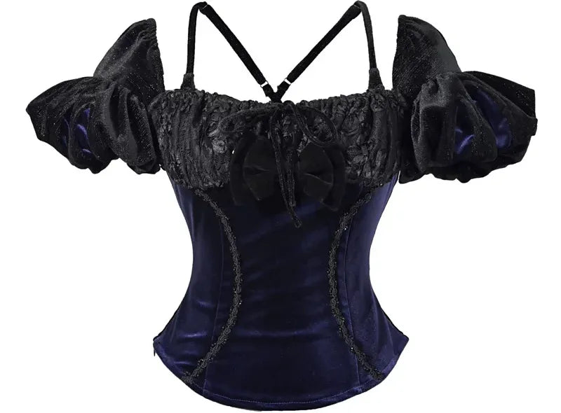 Velvet Puff-Sleeve Lace-Up Top