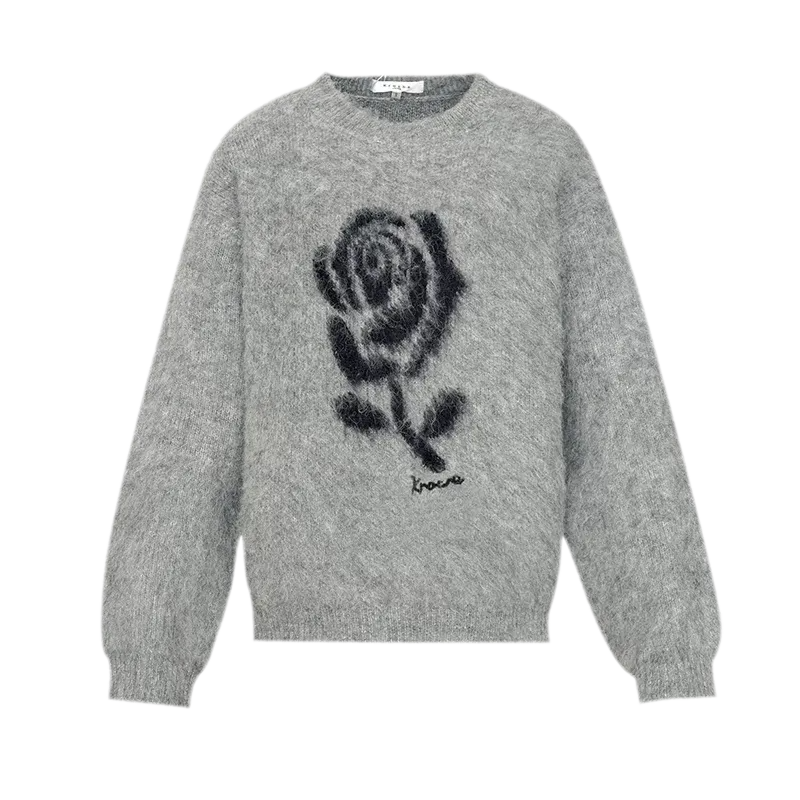 Rose Jacquard Grey Sweater