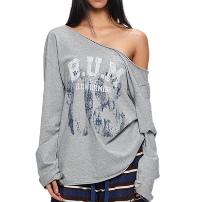 Asymmetric Printed Oversized Long-Sleeve T-Shirt