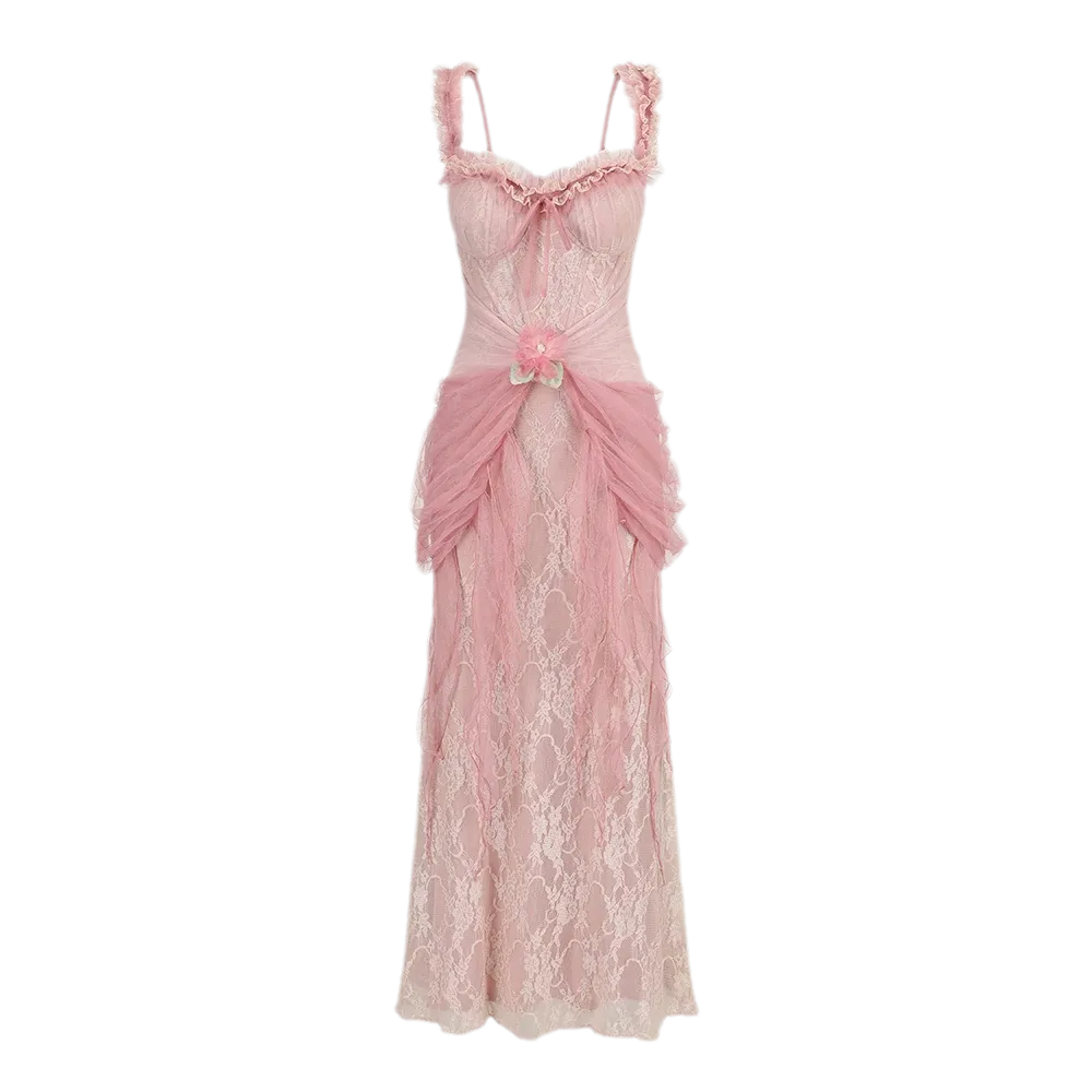 Floral Lace Ruffle Midi Dress