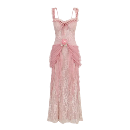 Floral Lace Ruffle Midi Dress