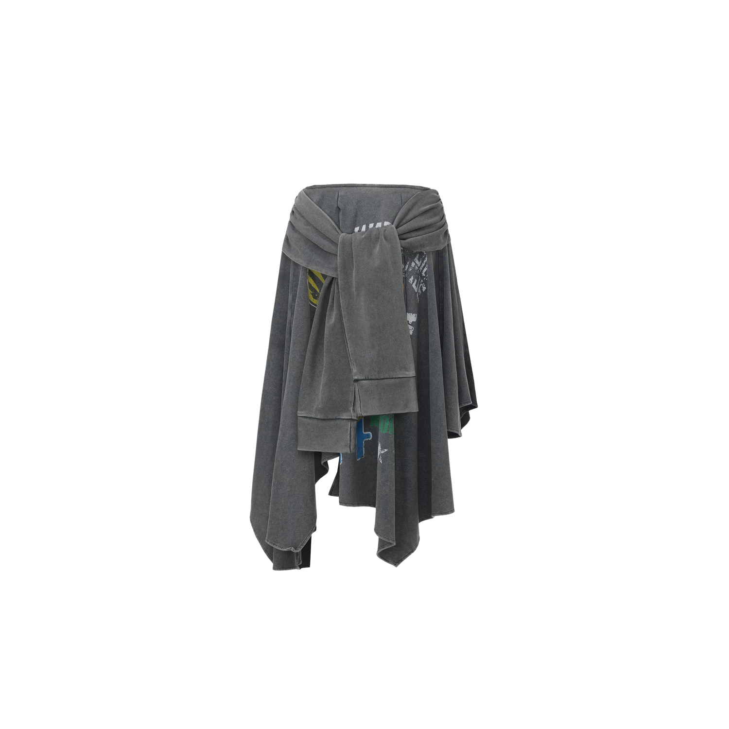 LTD Washed Blue Asymmetric Printed Skirt