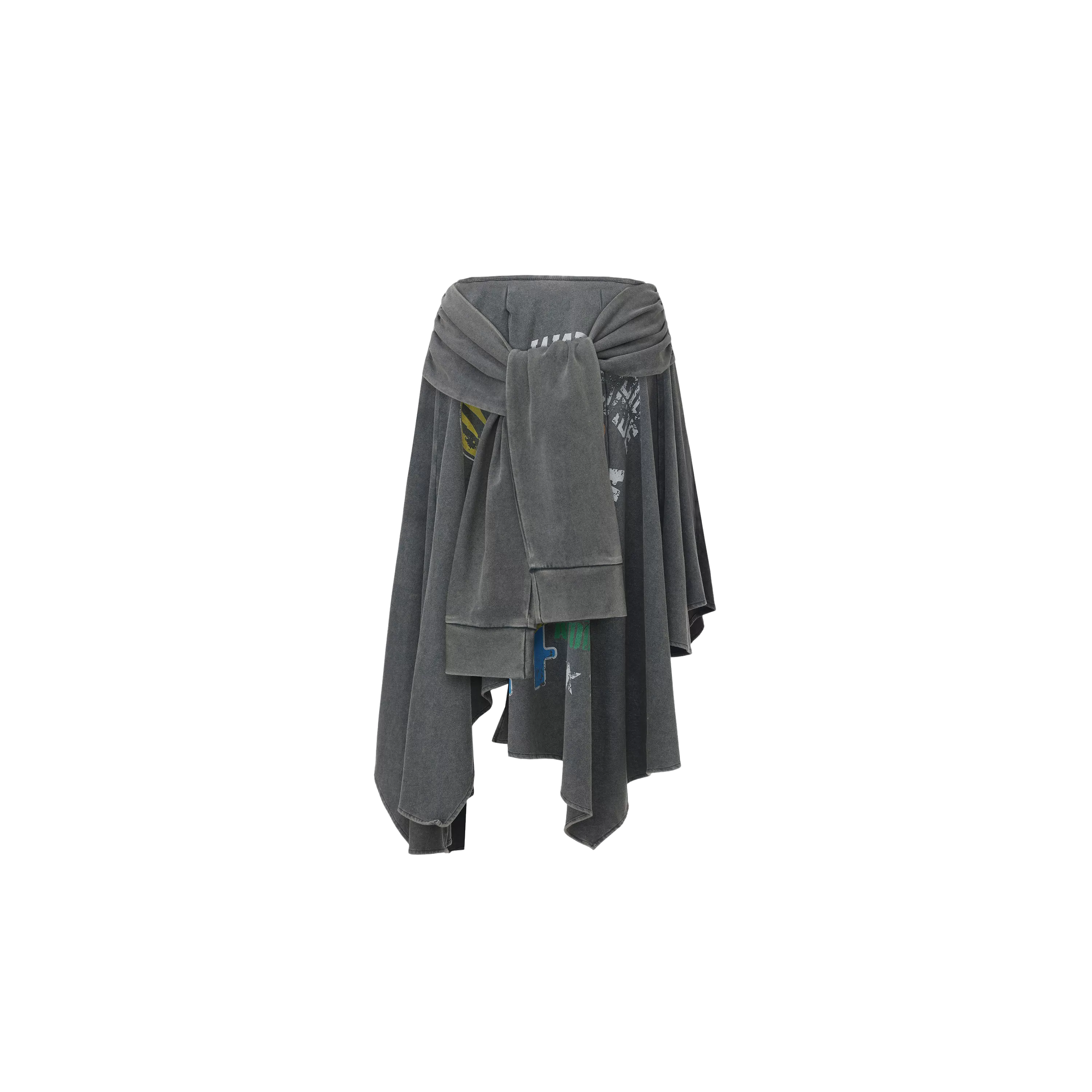 LTD Washed Blue Asymmetric Printed Skirt