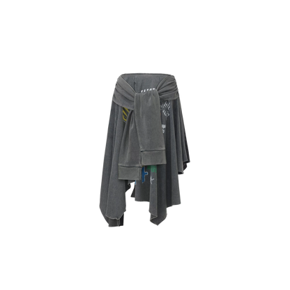 LTD Washed Blue Asymmetric Printed Skirt