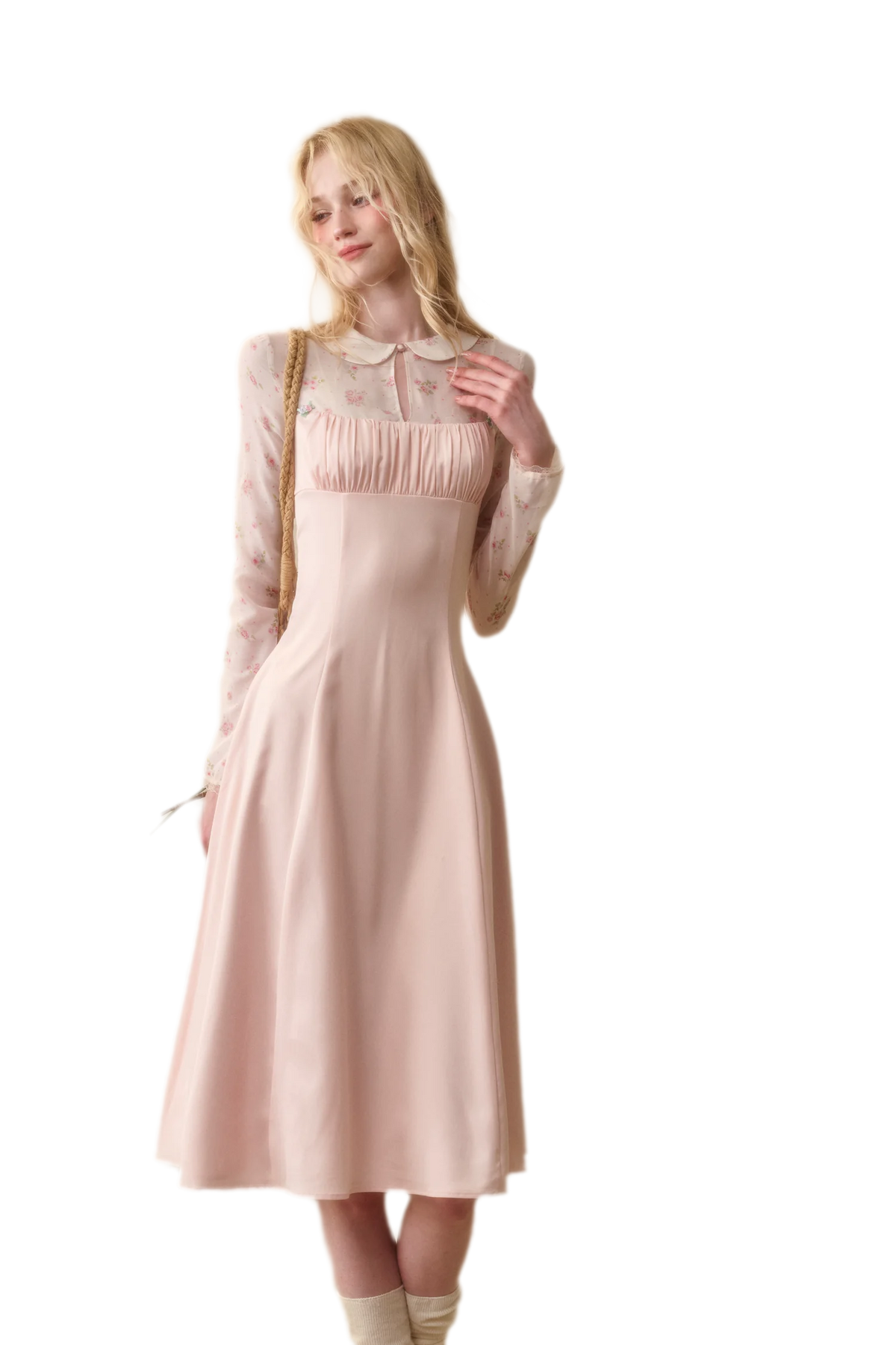 Floral Satin Peter Pan Dress