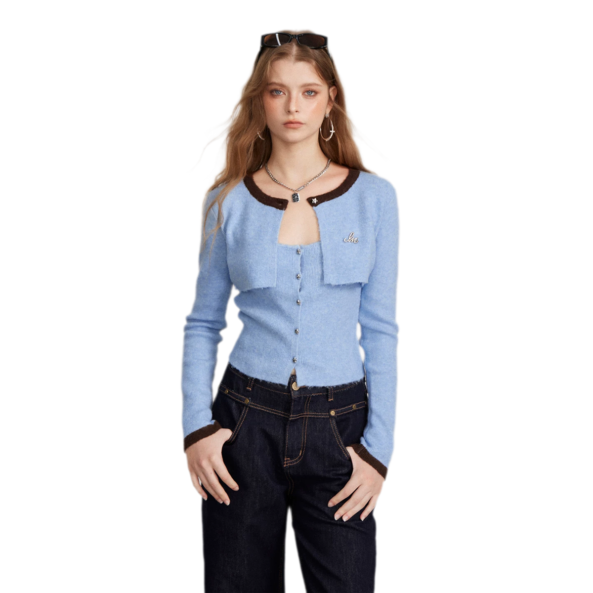 Contrast Panel Cropped Knit Sweater
