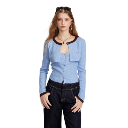 Contrast Panel Cropped Knit Sweater