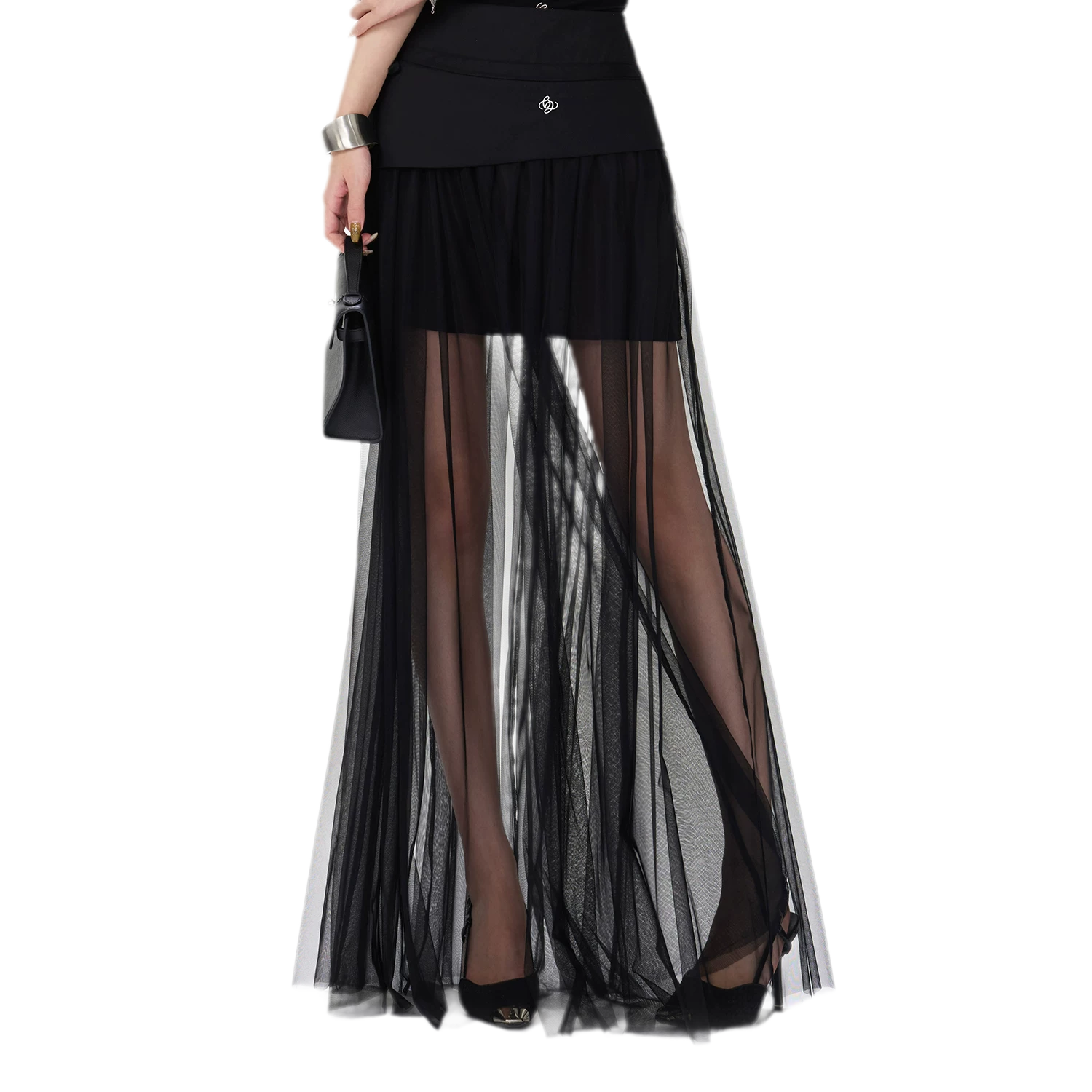 Sheer Layered Asymmetrical Maxi Skirt