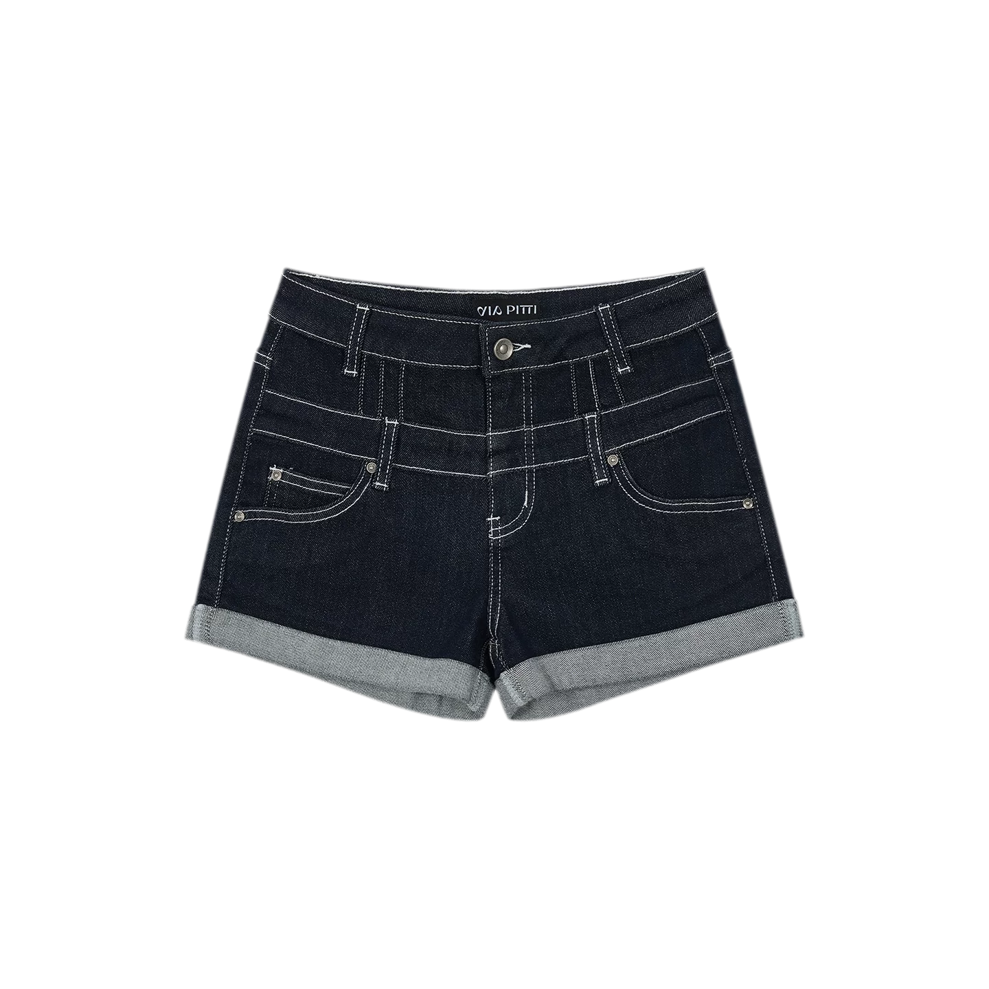 Deconstructed Double Waistband Denim Shorts