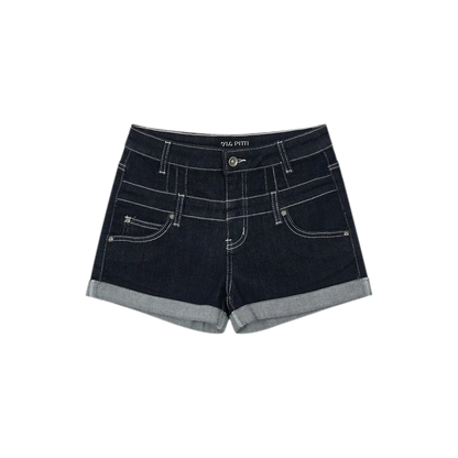 Deconstructed Double Waistband Denim Shorts