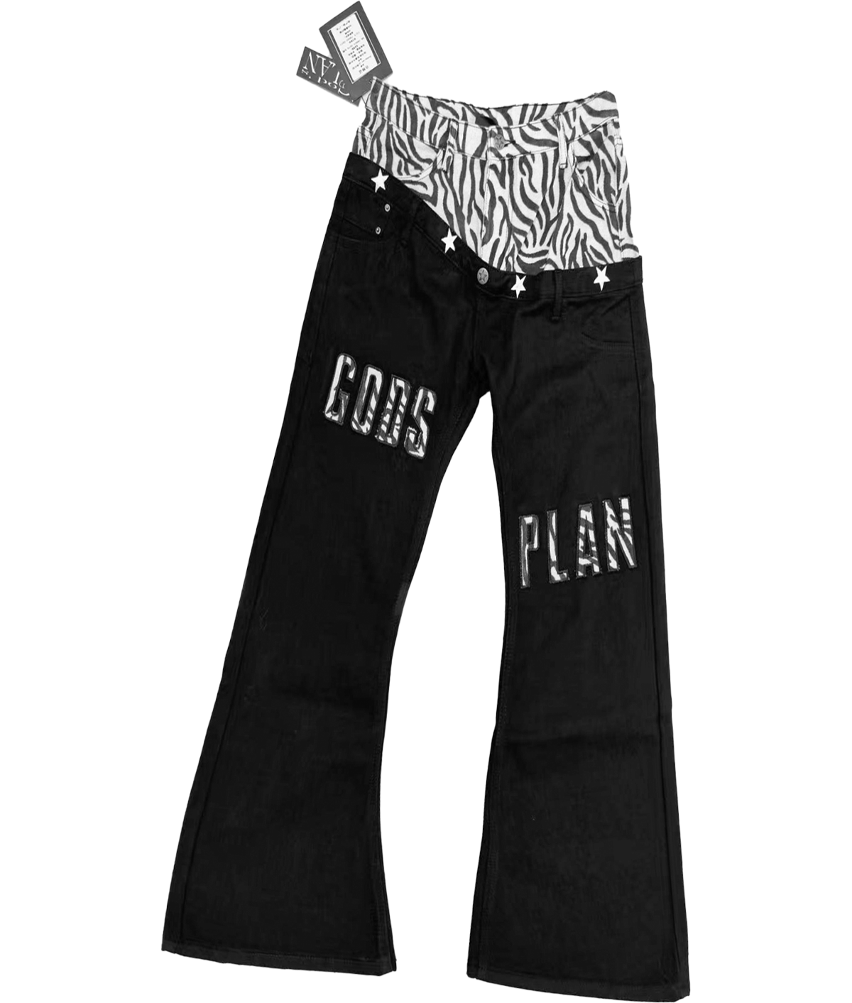 Zebra Panel Flared Jeans