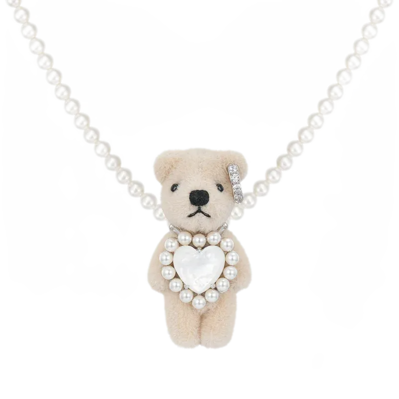 Plush Bear Pearl Pendant Necklace