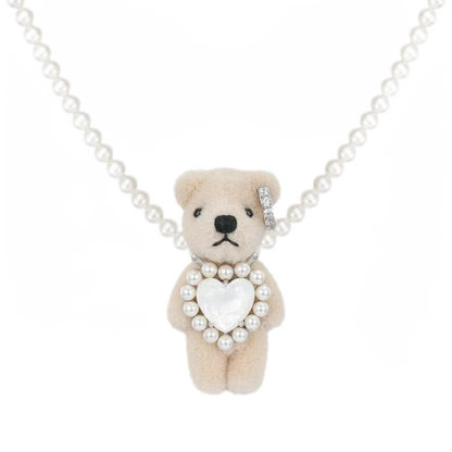 Plush Bear Pearl Pendant Necklace