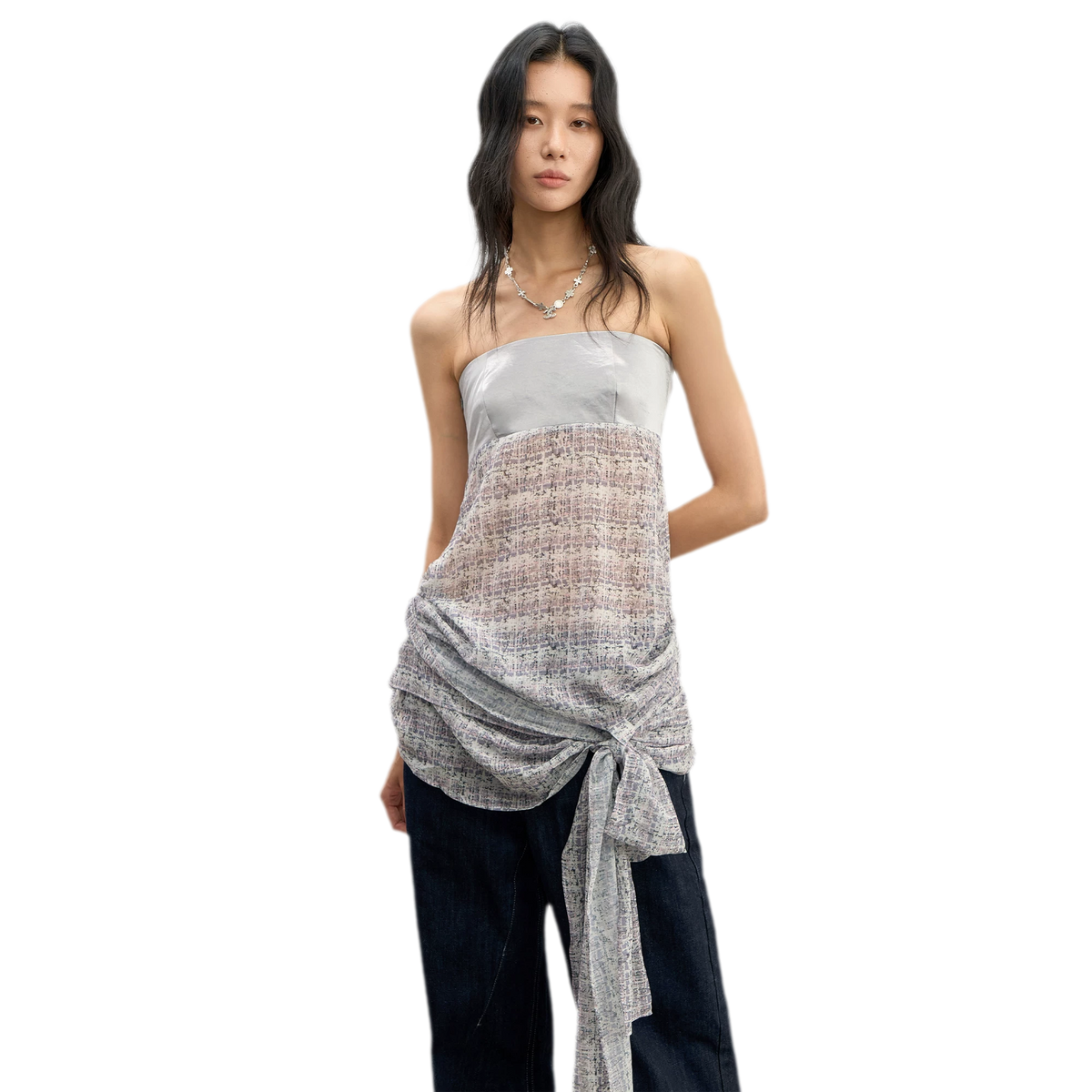 Satin Contrast Strapless Tie Top