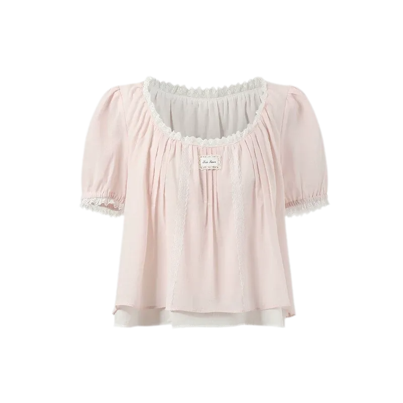 Cotton Lace Trim Cropped Top