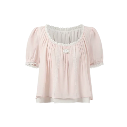 Cotton Lace Trim Cropped Top