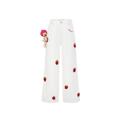 Fruit Embroidered Wide-Leg Pants