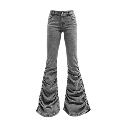 Washed Low-Rise Ruched Flare Jeans