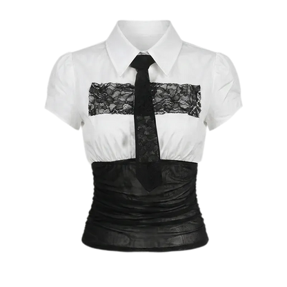 Lace Panel Cropped Shirt