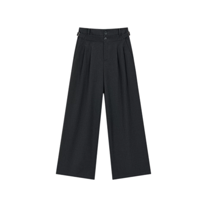 Pinstriped Pleated Wide-Leg Trousers