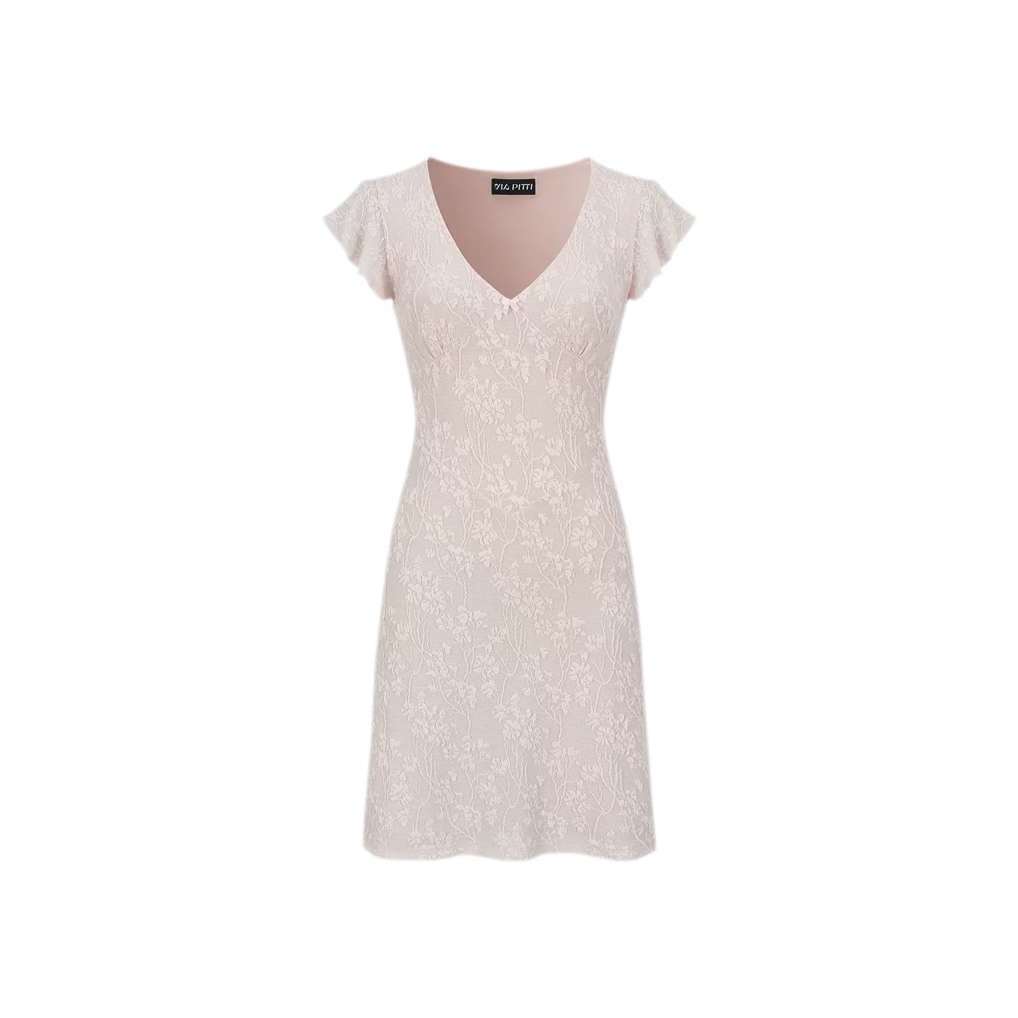 Lace-Trim Jacquard Knit Waist-Cinched Dress