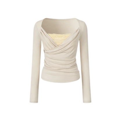 Lace Ruched Crossover Top