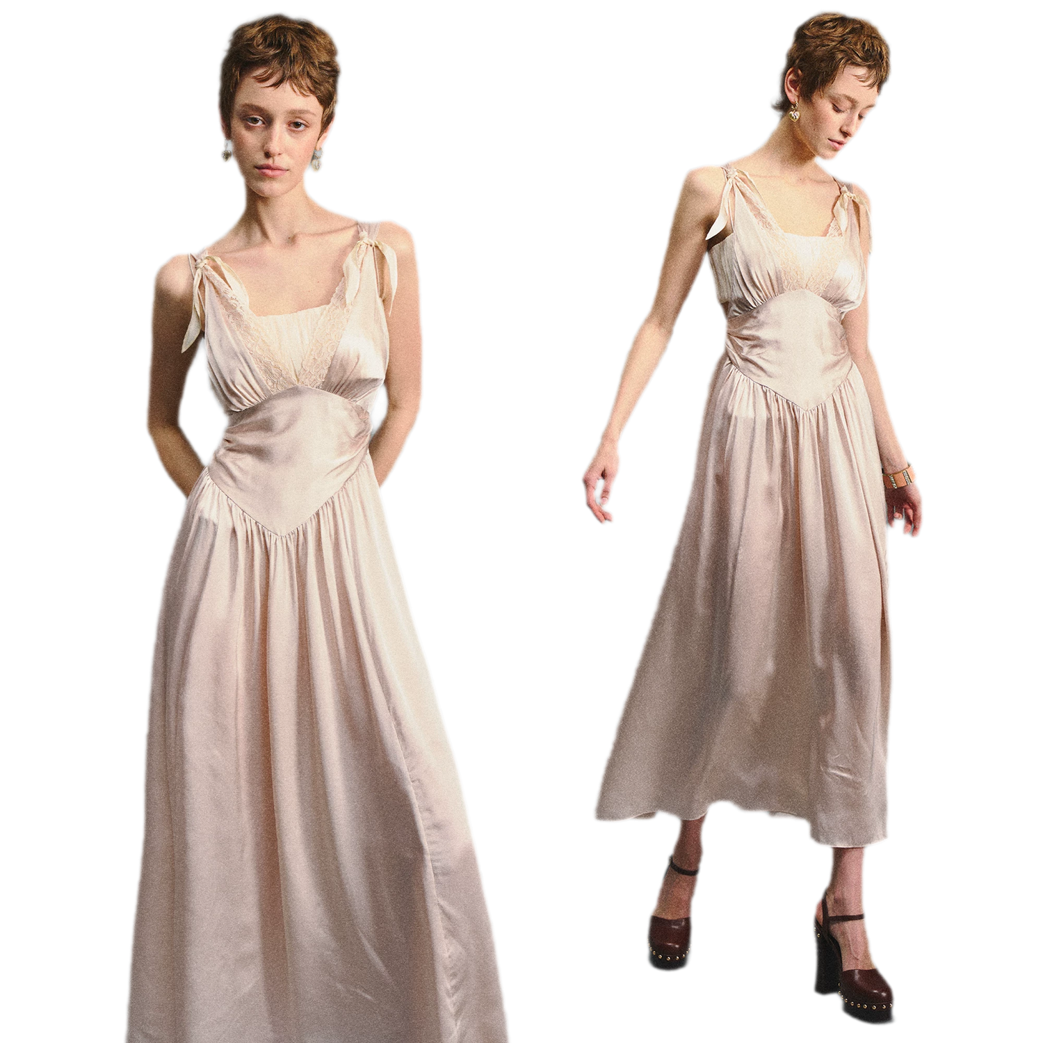 Lace Tie Satin Dress
