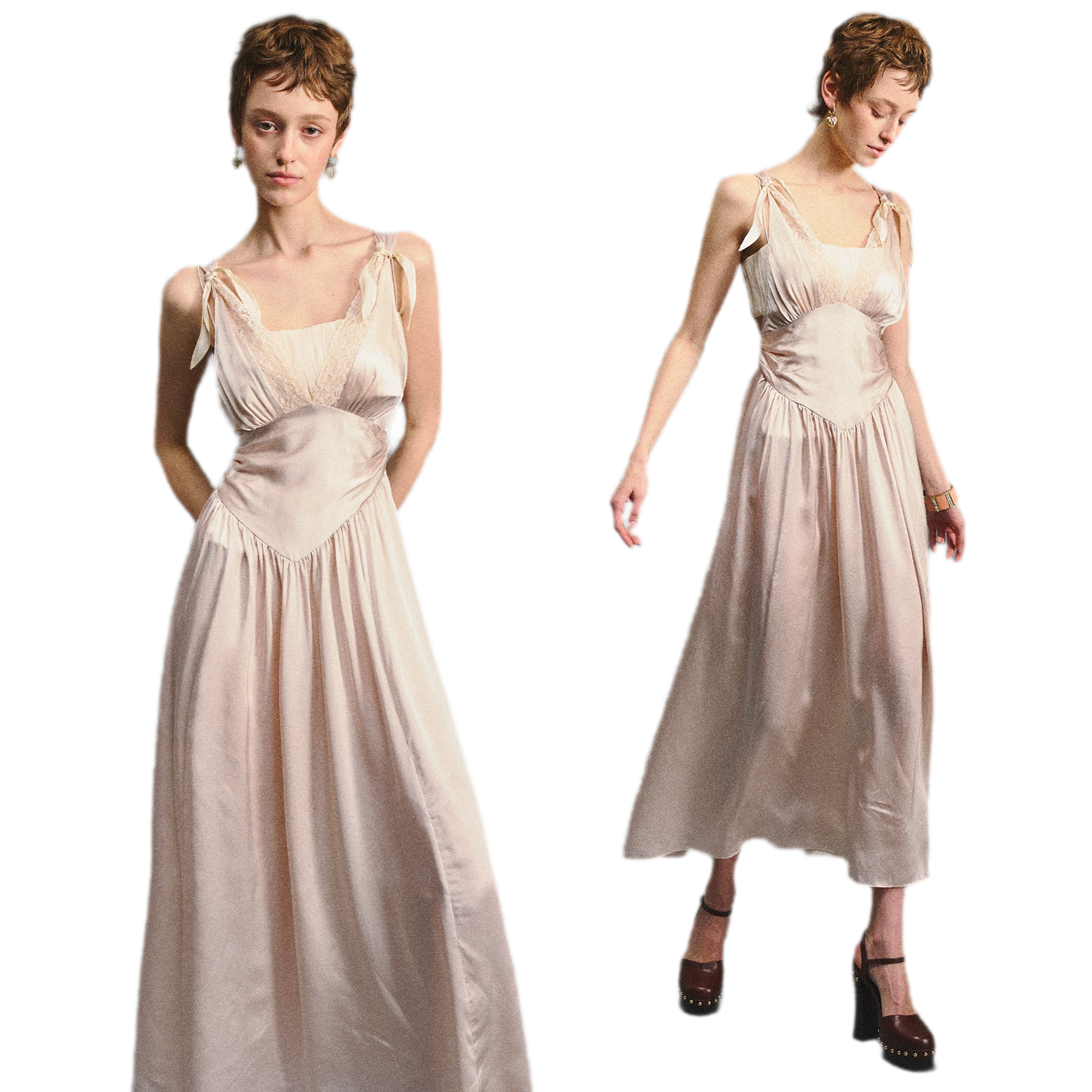 Lace Tie Satin Dress