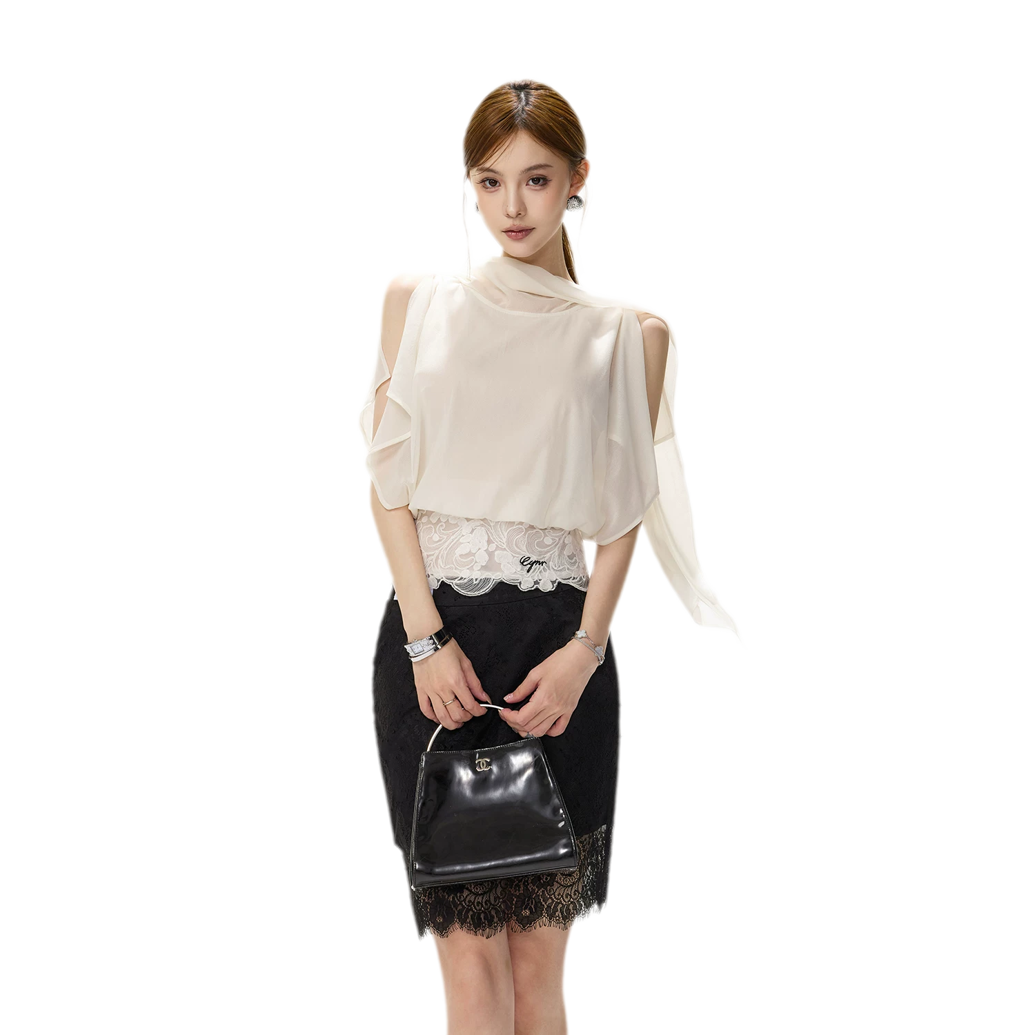Off-Shoulder Chiffon Blouse