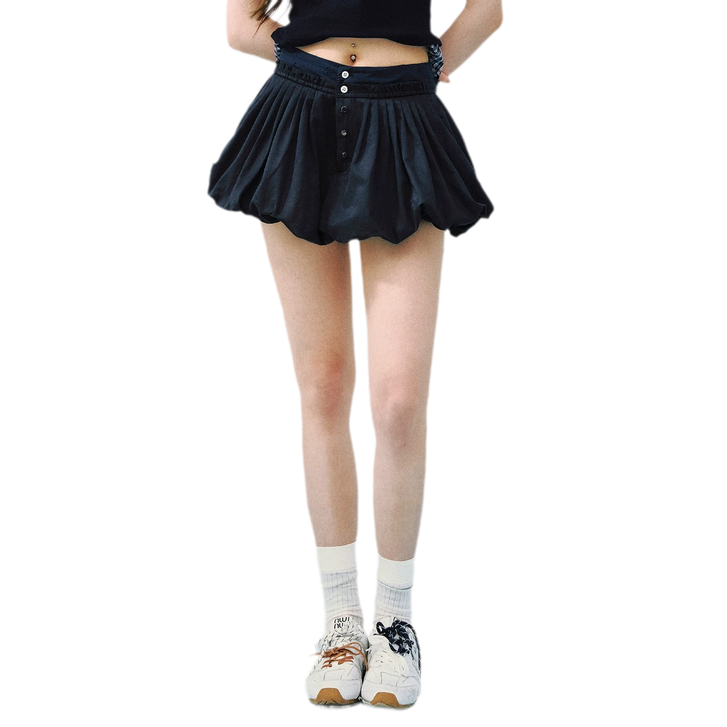 Navy Petal Pleated Skirt