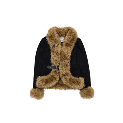 Faux Rabbit Fur Cinched Jacket