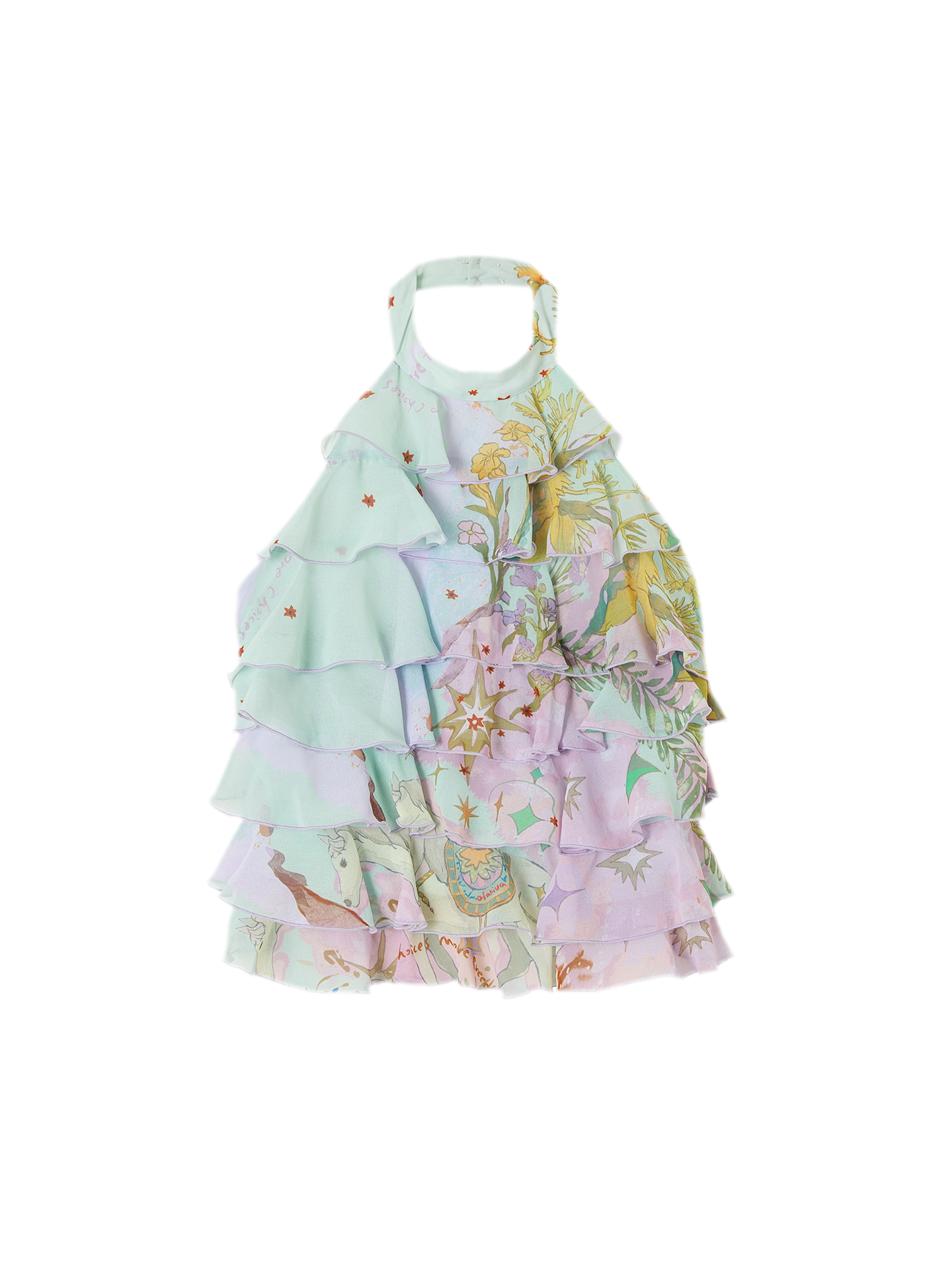 Printed Halter Ruffle Chiffon Top