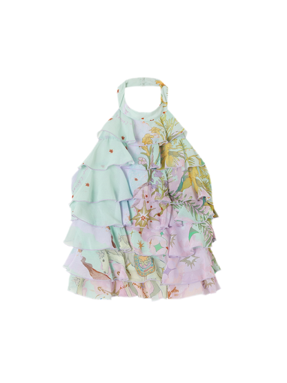 Printed Halter Ruffle Chiffon Top