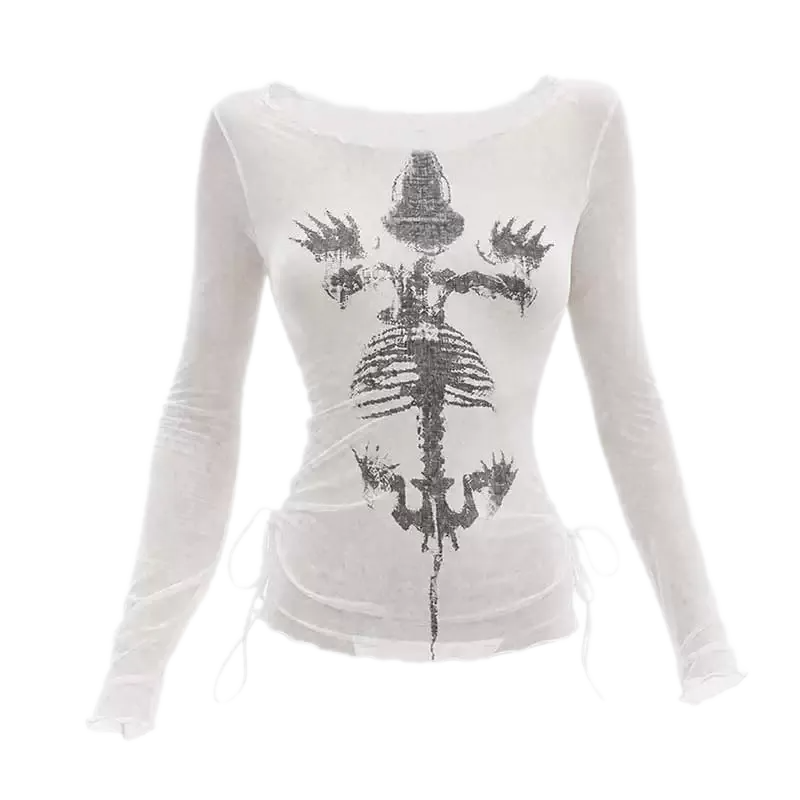 Sheer Asymmetric Skeleton Print Top