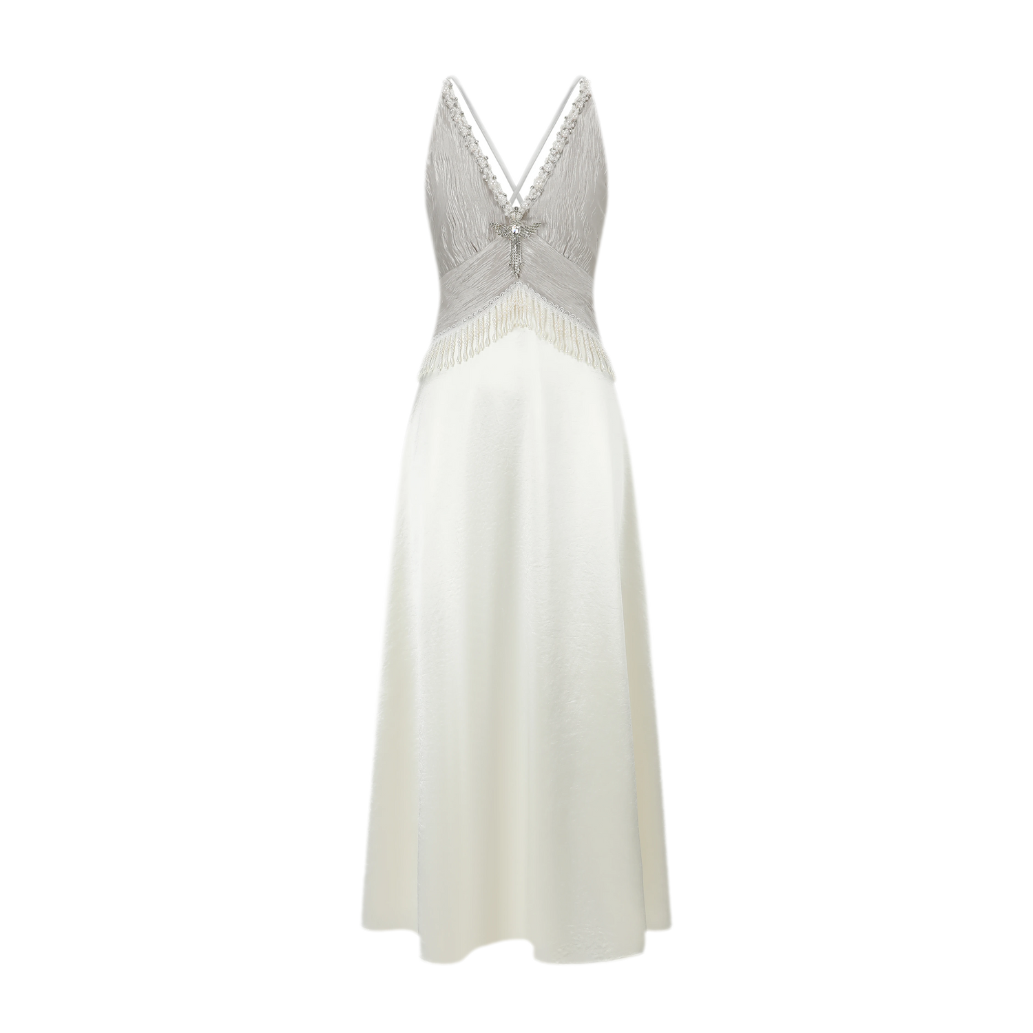 LACEMADE White Pearl Fringe Dress – Silver White (Pre-order)
