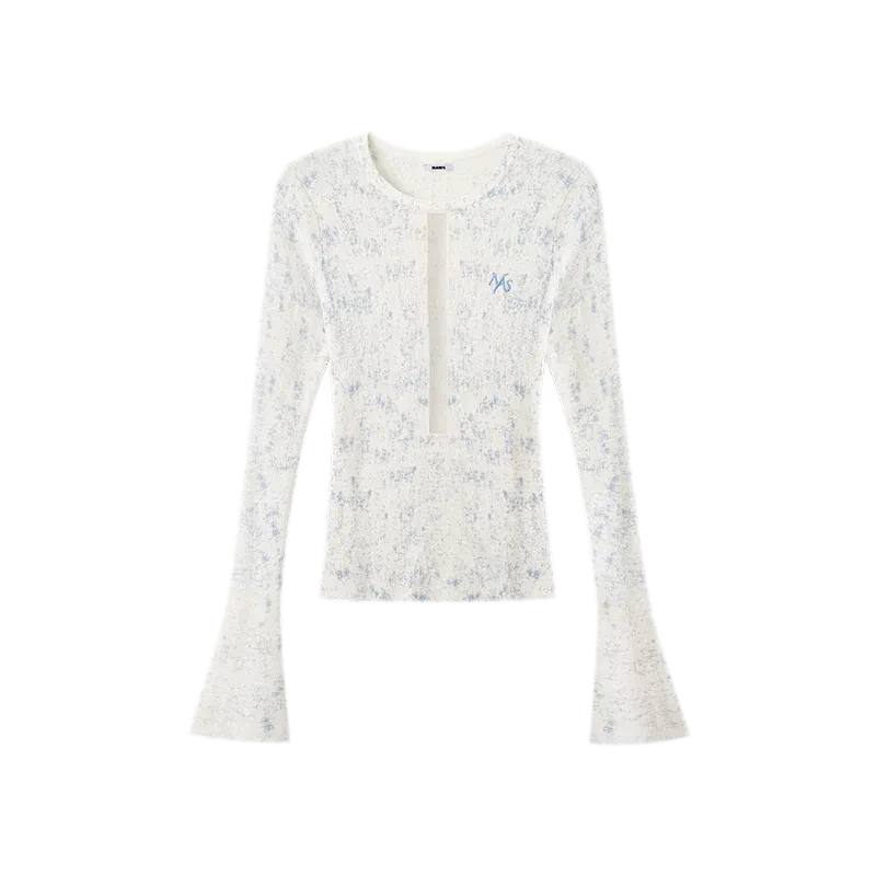 Fine-Gauge Printed Slim Knit Top