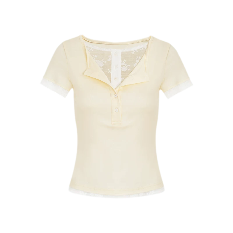 Double-Layer Collar Lace T-Shirt